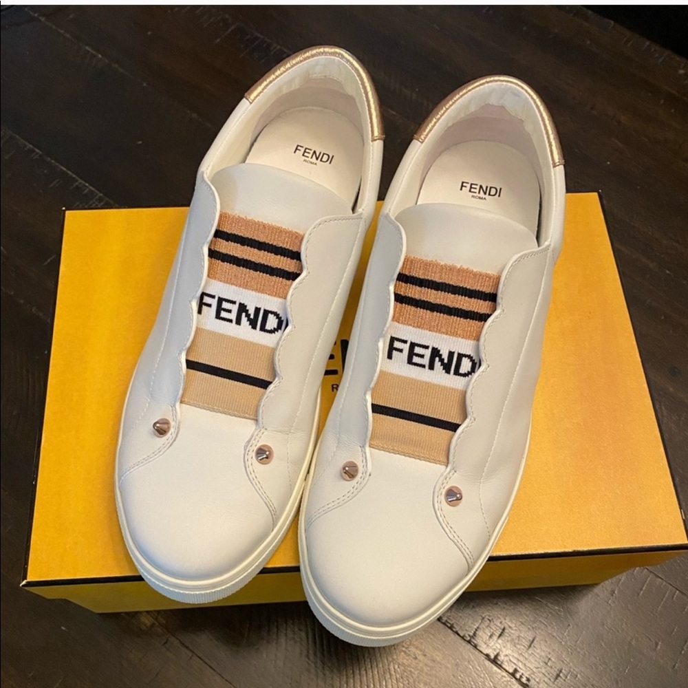 Fendi Vitello Lurex Rockoclick Slip On Sneakers